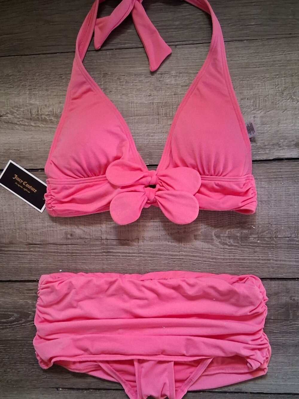 New Juicy Couture Skirted Bikini BOW CHIC Pink Small $165.+